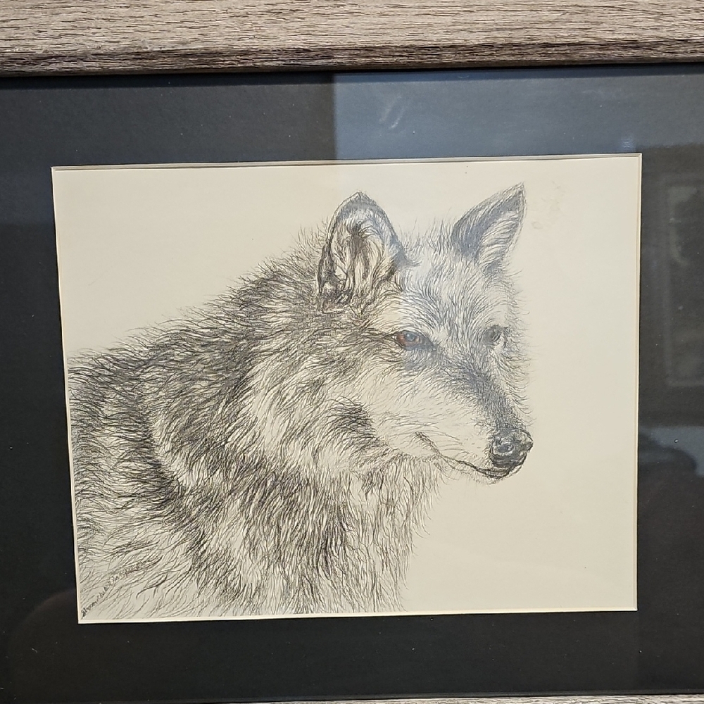 Gray Wolf Illustration in Gray Frame - Picture 8 of 11